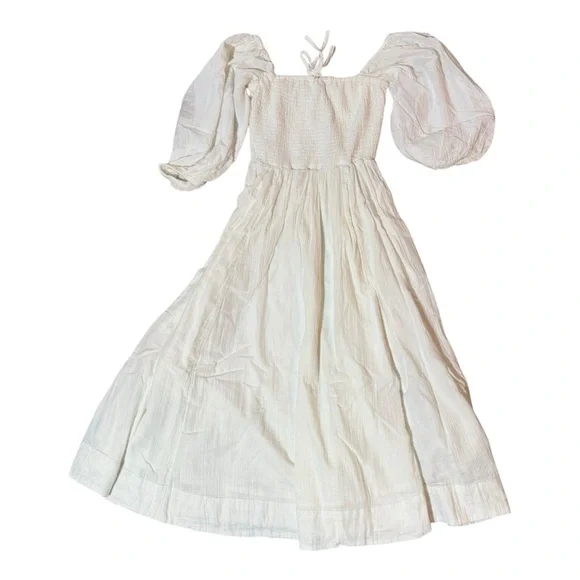 Quince 100% Organic Cotton Gauze Smocked Square Neck Midi Dress Sz Sm White NEW - Picture 3 of 4